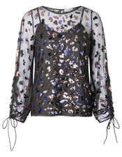 Eugiene Sequin Long Sleeve Top, Grey (CHARCOAL), large