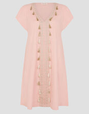 Jodie Tassel Beach Tunic Mini Dress, Pink (PINK), large