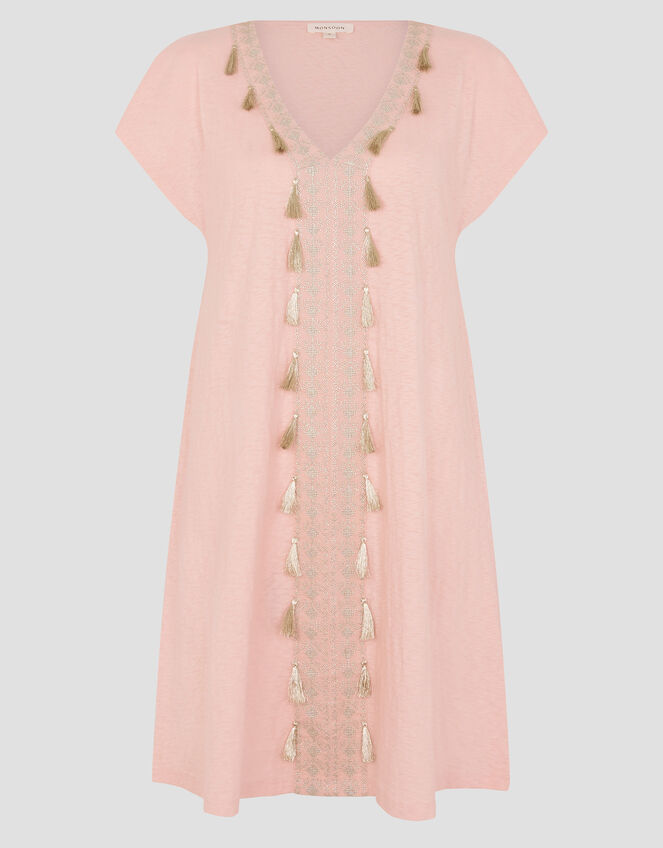 Jodie Tassel Beach Tunic Mini Dress, Pink (PINK), large