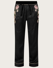 Floral Embroidered Pyjama Trousers, Black (BLACK), large