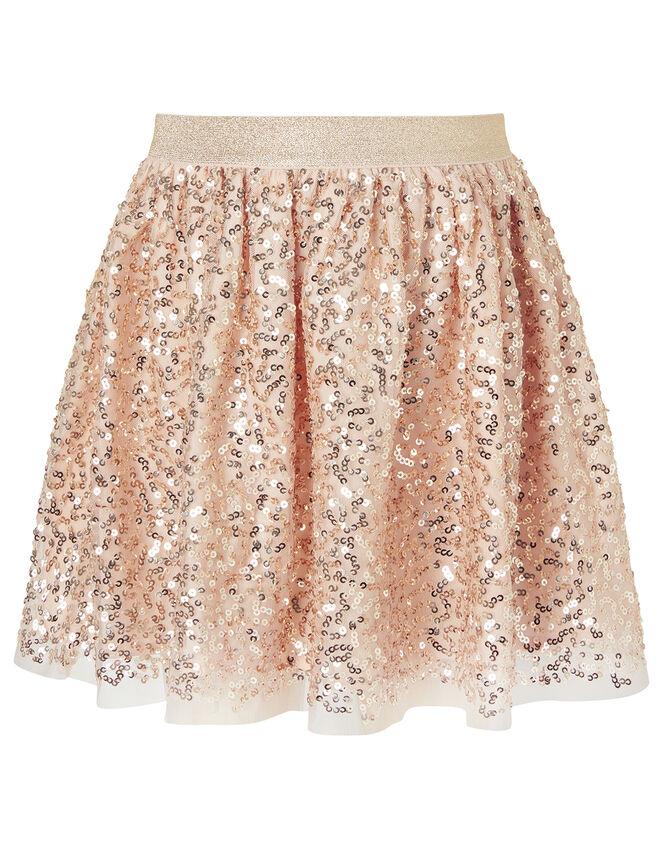 Sequin Sweatshirt and Skirt Set, Gold (ROSE GOLD), large