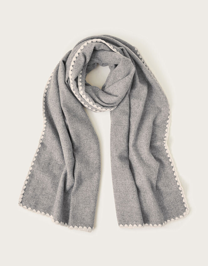 Embroidered Scallop Soft Touch Scarf, Gray (GREY), large