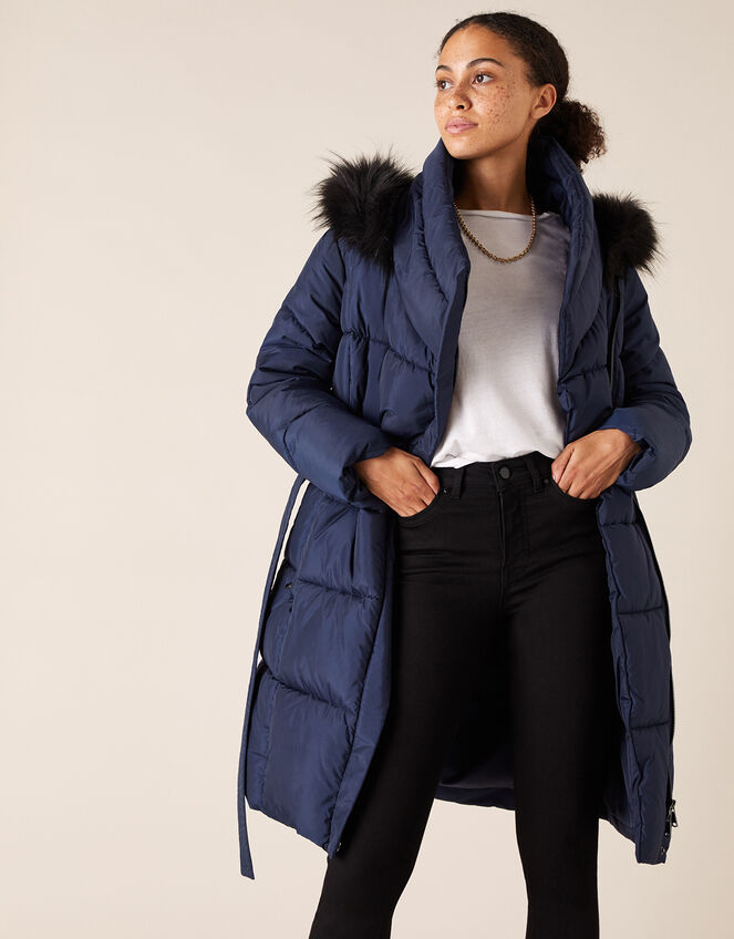 Patsy Long Padded Coat in Recycled Fabric, Blue (NAVY), large
