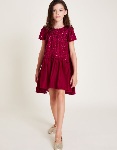 Vallie Velvet Sequin Swing Dress, Pink (MAGENTA), large