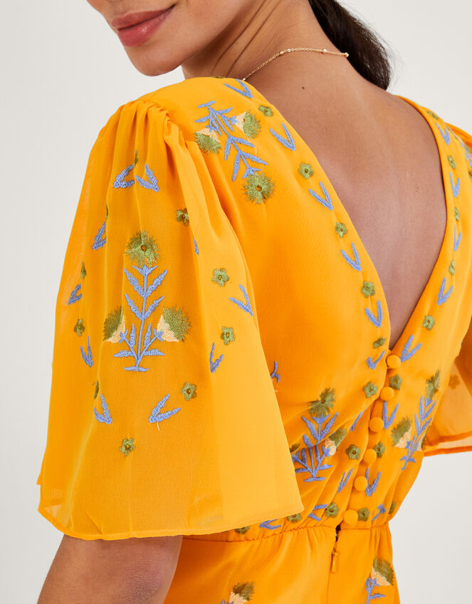 Margo Embroidered Tea Dress in Recycled Polyester, Yellow (YELLOW), large