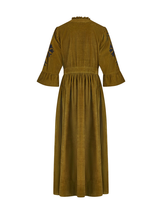 East Floral Embroidered Corduroy Maxi Dress, Green (GREEN), large