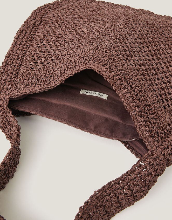 Hari Scoop Raffia Shoulder Bag, Brown (CHOCOLATE), large