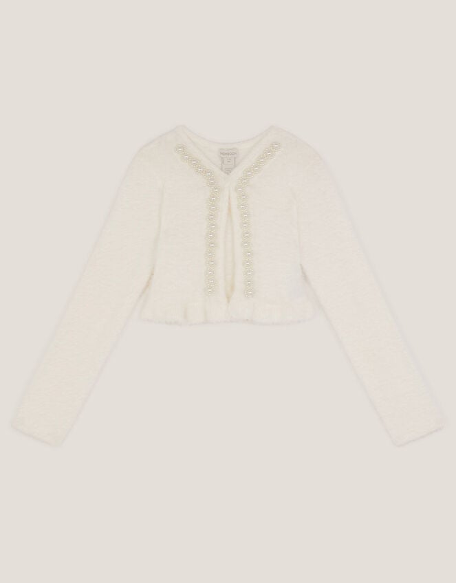 Pearl Fuzzy Cardigan, White (WHITE), large