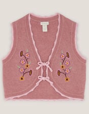 Rose Embroidered Knitted Waistcoat, Pink (PINK), large