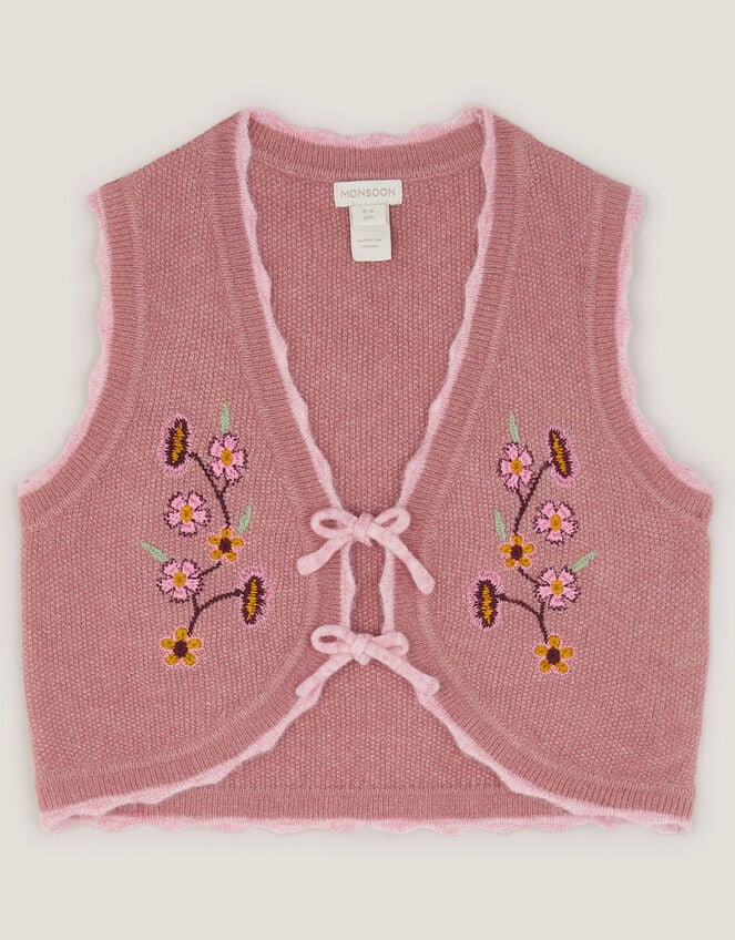 Rose Embroidered Knitted Waistcoat, Pink (PINK), large