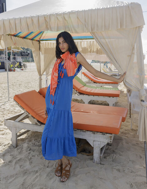 Frill Collar Plain Midi Dress in LENZING™ ECOVERO™, Blue (COBALT), large