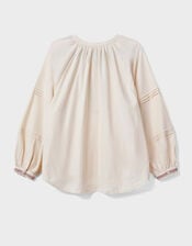 East Aralia Embroidered Cotton Blouse, Camel (BEIGE), large