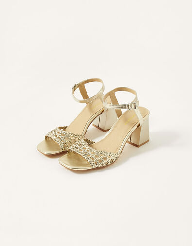 Wendy Woven Block Heel Sandals Gold, Gold (GOLD), large