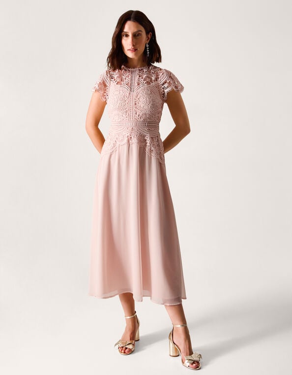Monica Lace Midi Bridesmaid Dress, Pink (SOFT PINK), large