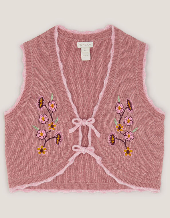 Rose Embroidered Knitted Waistcoat, Pink (PINK), large