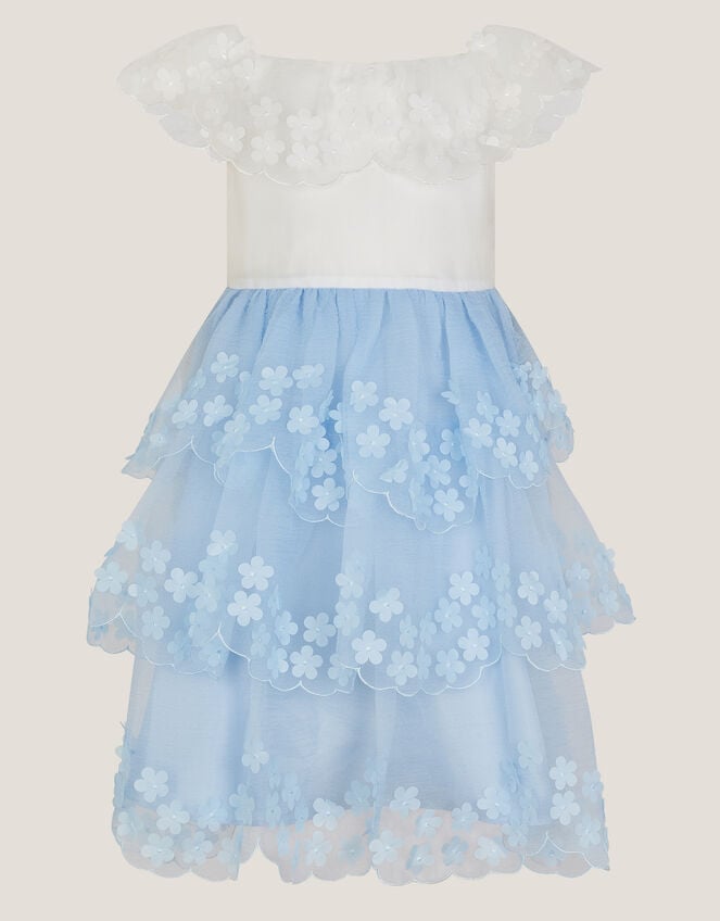 Rebecca Appliqu&eacute; Scallop Tiered Party Dress, Blue (BLUE), large