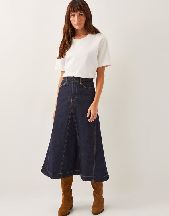 Goldie Godet Denim Skirt, Blue (INDIGO), large