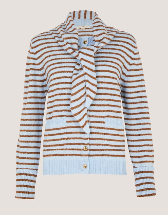 Stripe Cardigan & Triangle Scarf , Blue (BLUE), large
