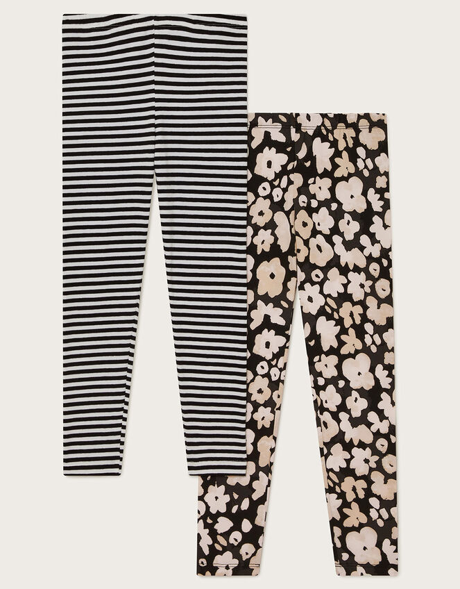 2-Pack Floral and Stripe Leggings, Black (BLACK), large