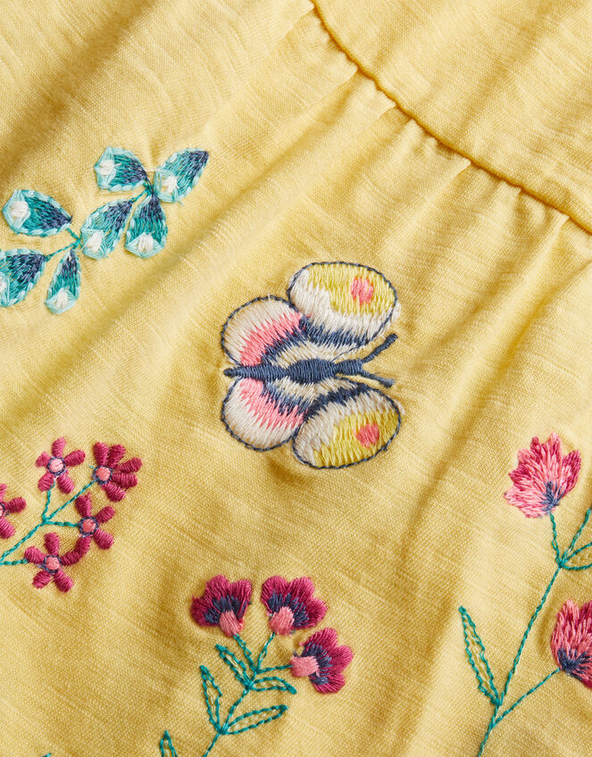 Baby Jersey Broderie Sleeves Floral Dress	, Yellow (YELLOW), large
