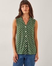 Daisey Geometric Sleeveless Top, Green (KHAKI), large