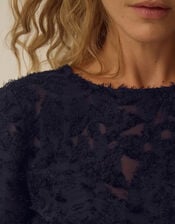 Chrissy Bell Sleeve Textured Fringe Top, Blue (NAVY), large