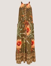 Fallon Sleeveless Tropical Print Midi Dress, Green (KHAKI), large
