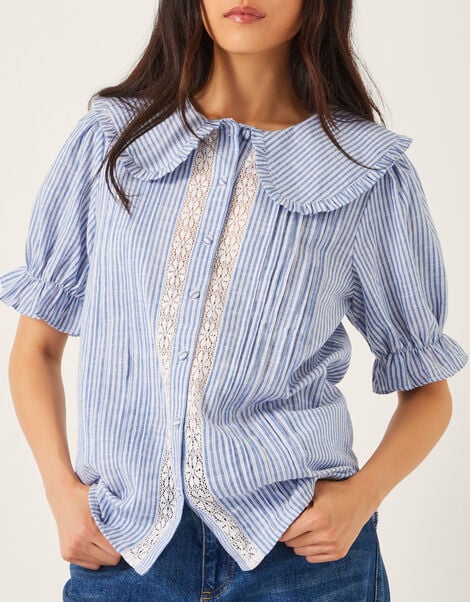 Winnie Lace Stripe Shirt, Blue (BLUE), large