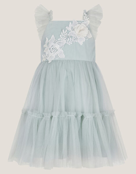 Baby Eva Floral Embroidered Tulle Dress, Green (PALE GREEN), large