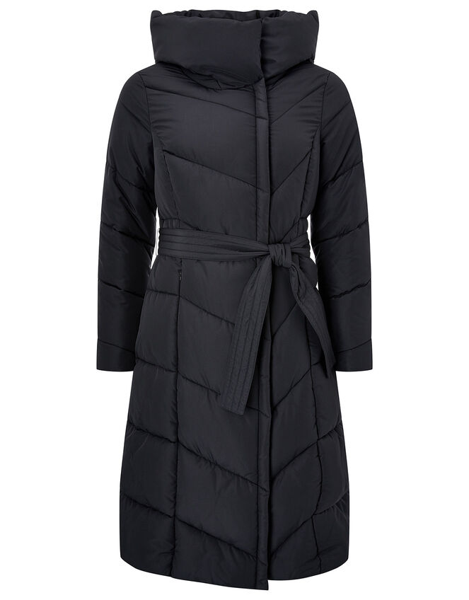 Bettina Long Padded Coat in Recycled Fabric, Black (BLACK), large