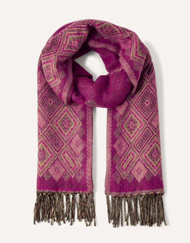 Diamond Jacquard Tassel Scarf, , large