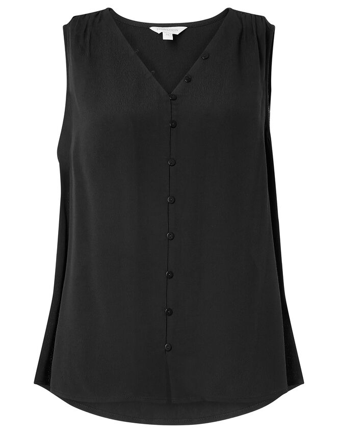 Button Front V-Neck Tank Top, Black (BLACK), large