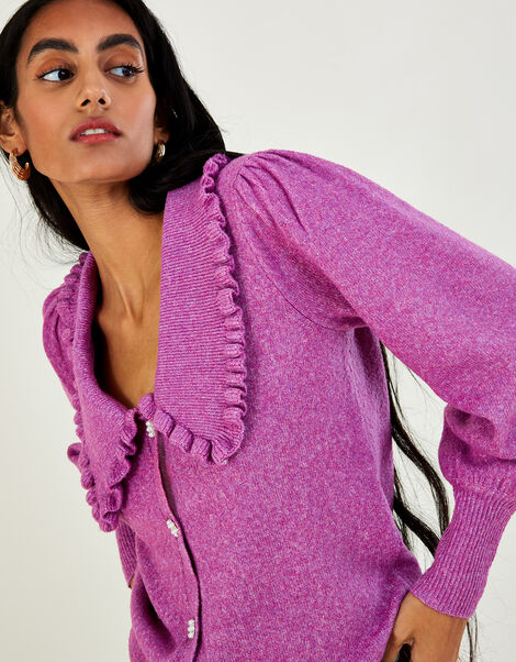 Collar Pearl Button Cardigan, VIOLET, large