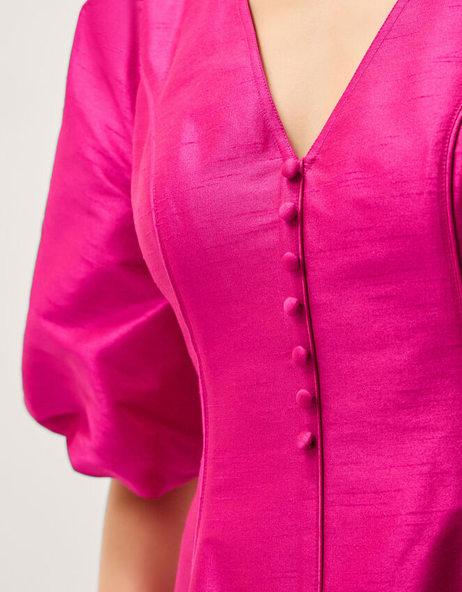 Beatrice Puff Sleeve A-Line Midi Dress, Pink (PINK), large