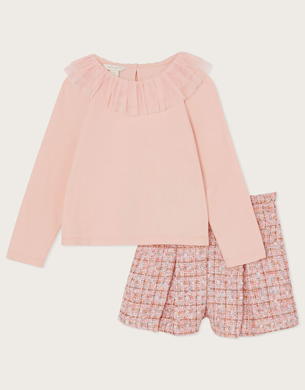 Top and Tweed Shorts Set, Pink (PINK), large