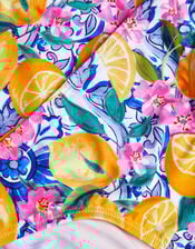 Lemon Print Short Sleeve Bikini Set, Yellow (YELLOW), large