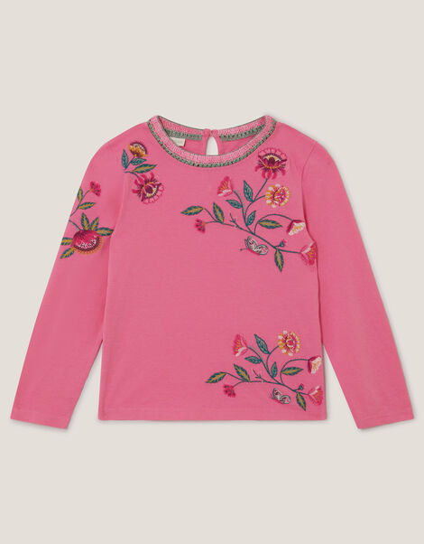 Floral Embroidered Long Sleeve Top, Pink (PINK), large