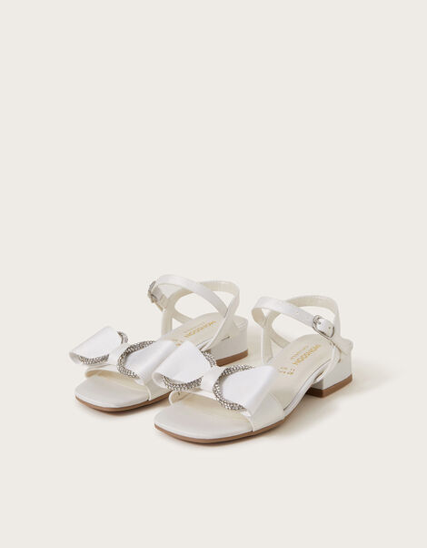 Diamante Bow Satin Heels, Ivory (IVORY), large