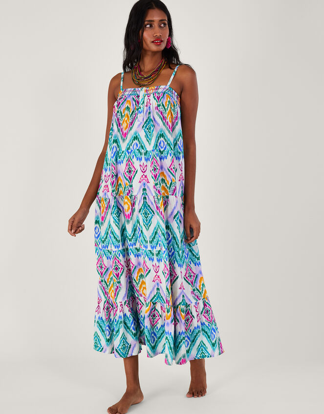 Ikat Print Tiered Cami Dress, VIOLET, large