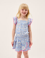 Batik Print Ruffle Top & Skirt Set, Blue (NAVY), large