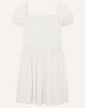 Shimmer Puff Sleeve Dress, Ivory (IVORY), large