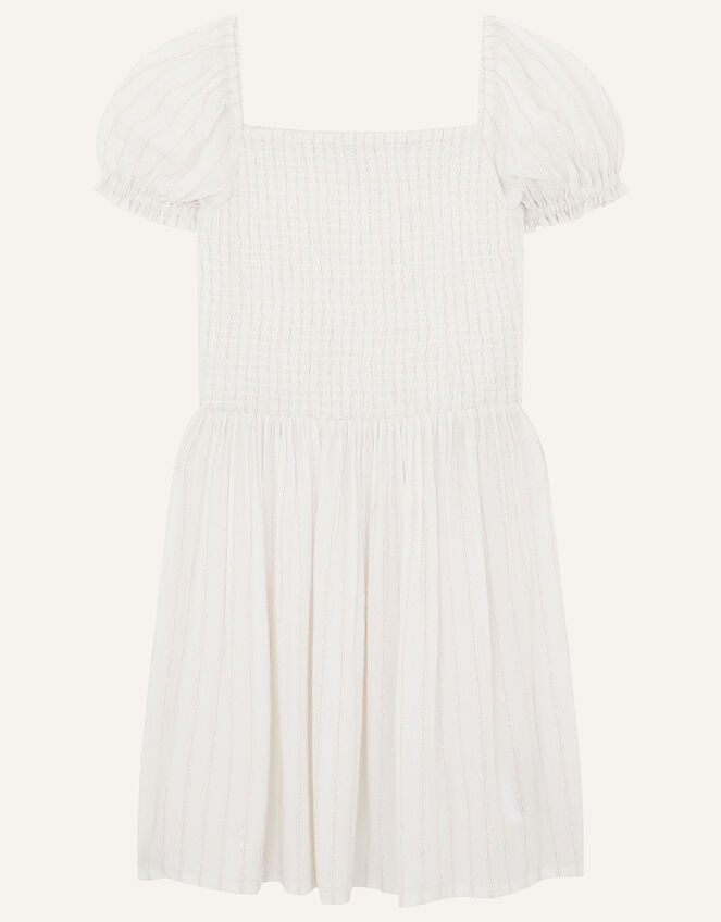 Shimmer Puff Sleeve Dress, Ivory (IVORY), large