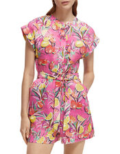 Scotch and Soda Print Linen Playsuit, Pink (PINK), large