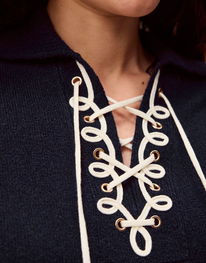 Terese Tie Collared Jumper, Blue (NAVY), large