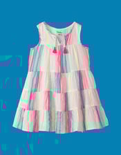 Hatley Neon Stripe Tiered Dress, White (WHITE), large