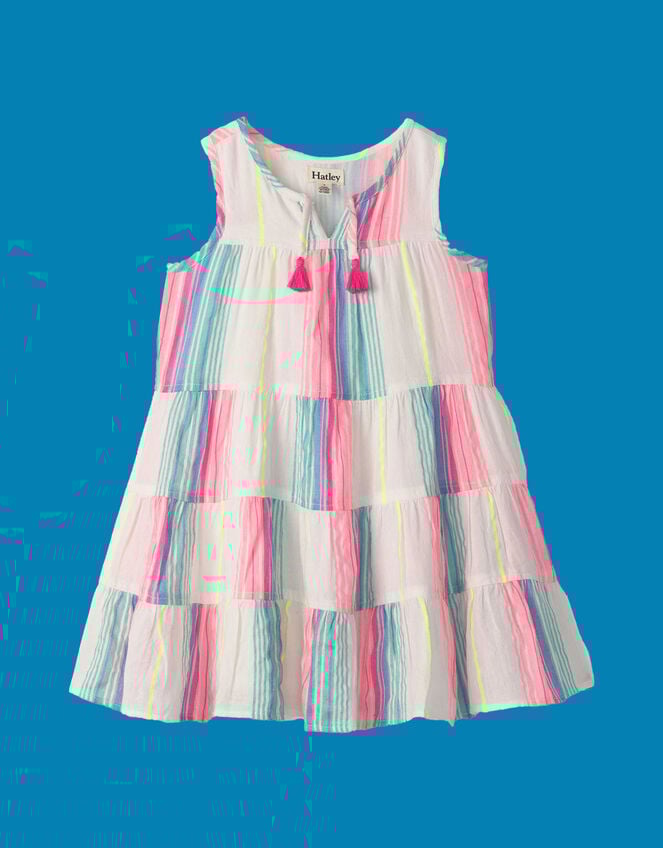 Hatley Neon Stripe Tiered Dress, White (WHITE), large