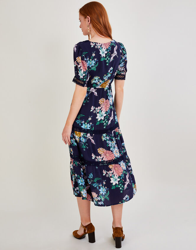 Olana Print Lace Dress in Sustainable Viscose, Blue (NAVY), large