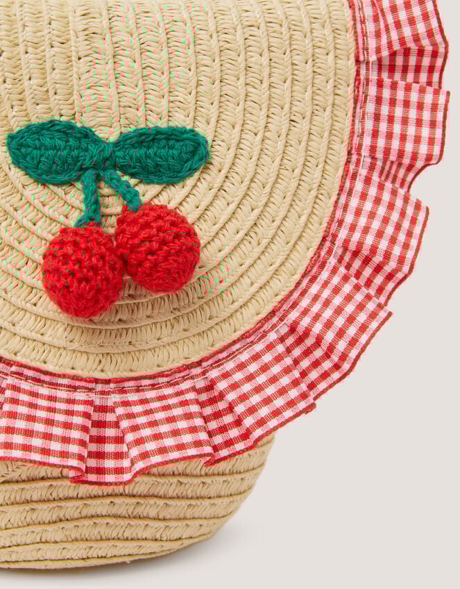 Crochet Cherry Straw Hat & Bag Set, Natural (NATURAL), large