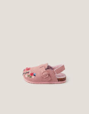 Faux Fur Floral Embroidered Clogs, Pink (PINK), large