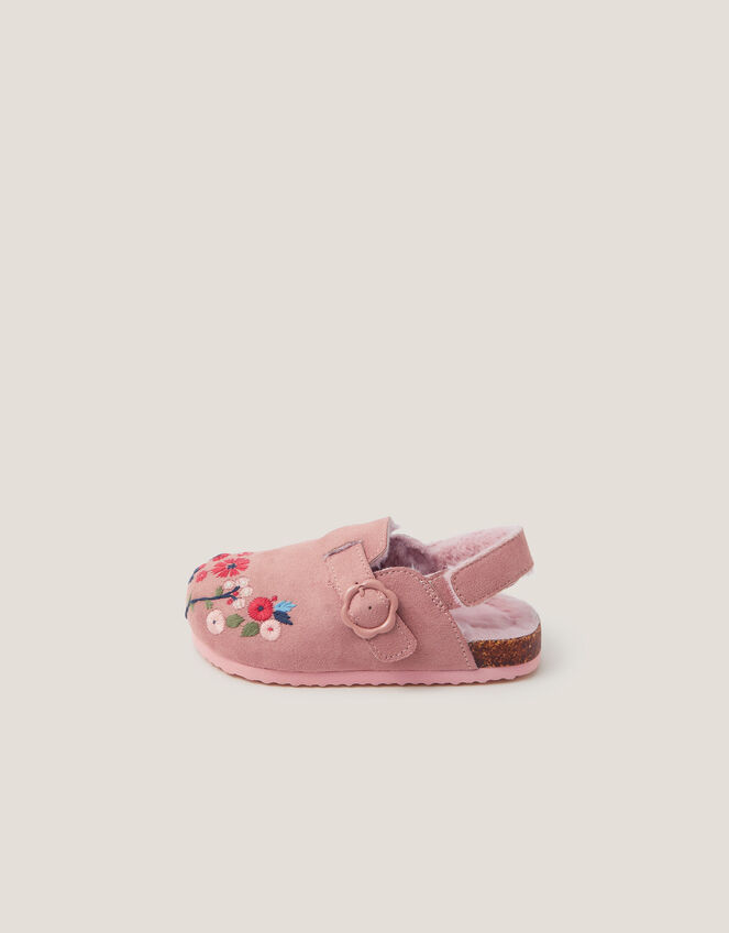 Faux Fur Floral Embroidered Clogs, Pink (PINK), large